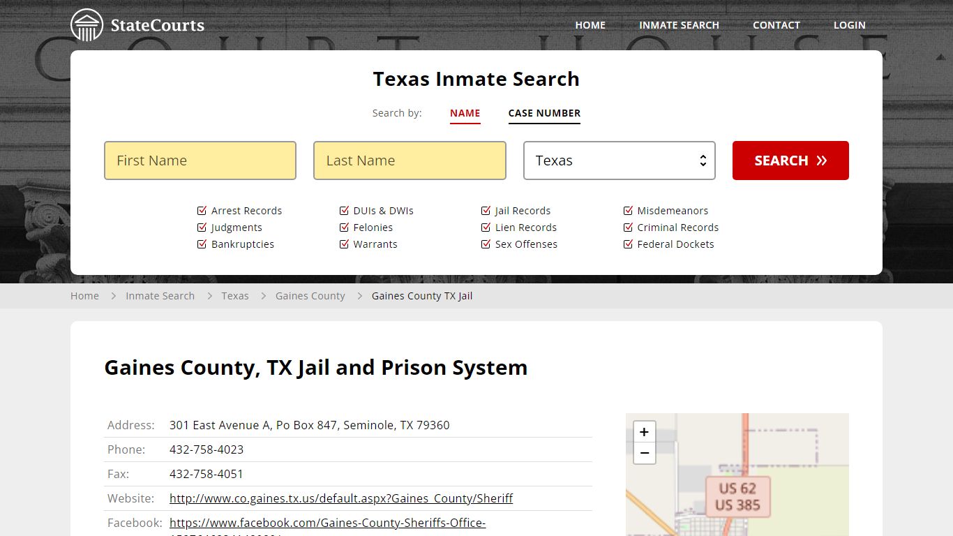 Gaines County TX Jail Inmate Records Search, Texas - StateCourts