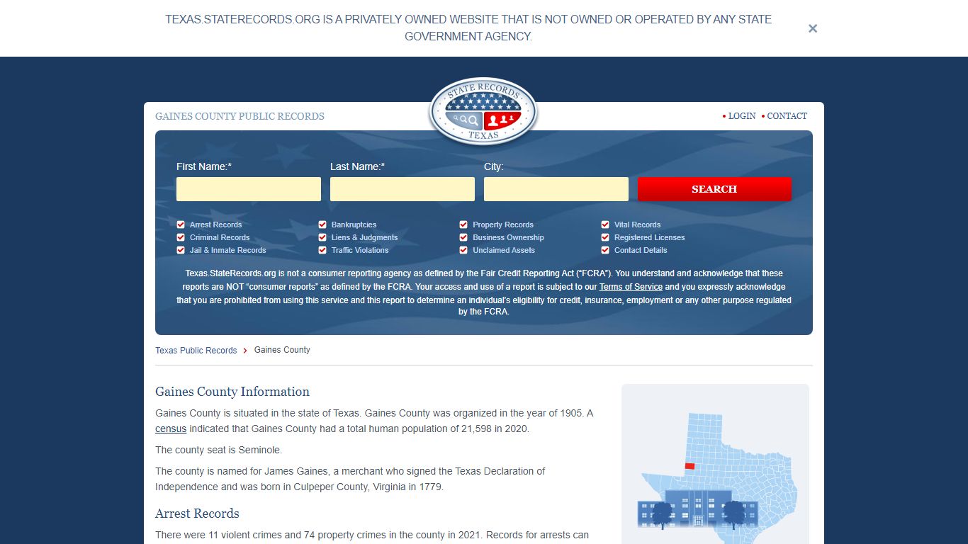 Gaines County - Court, Arrest, and Public Records | StateRecords.org